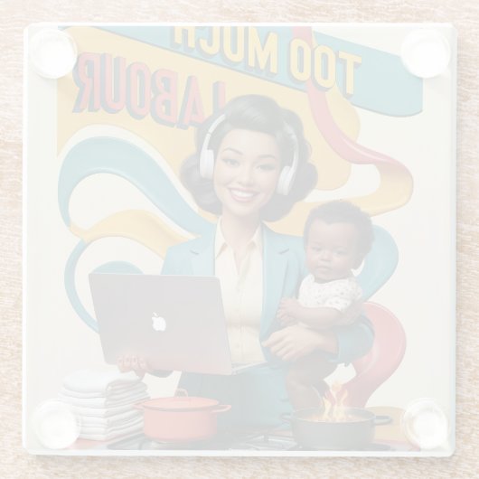 Zu viel Arbeit — Zurück-Illustration der Frau Glasuntersetzer (Rückseite)