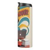 Zu viel Arbeit — Zurück-Illustration der Frau Thermosbecher (Nach rechts gedreht)