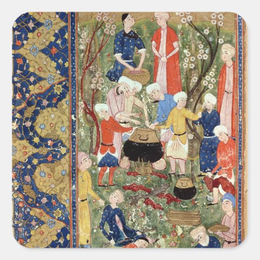 Zubereitung einer Mahlzeit Quadratischer Aufkleber (Vorderseite)