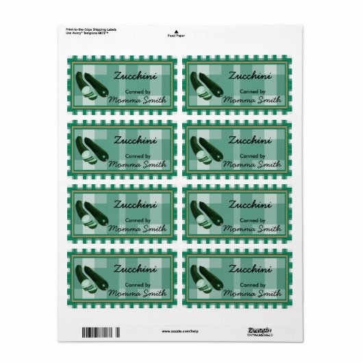 Zucchini Custom Canning Labels (Vorne)