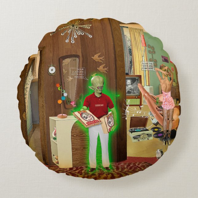 Zucchini Pizza Rundes Kissen (Vorderseite)