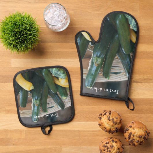 Zucchini- und Squashfarm Personalisiert Ofenhandschuh & Topflappen-Set (Oben Unten)