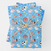 Zuchtbarnyard Tiere Gingham blau Geschenkpapier Set (Beispiel)