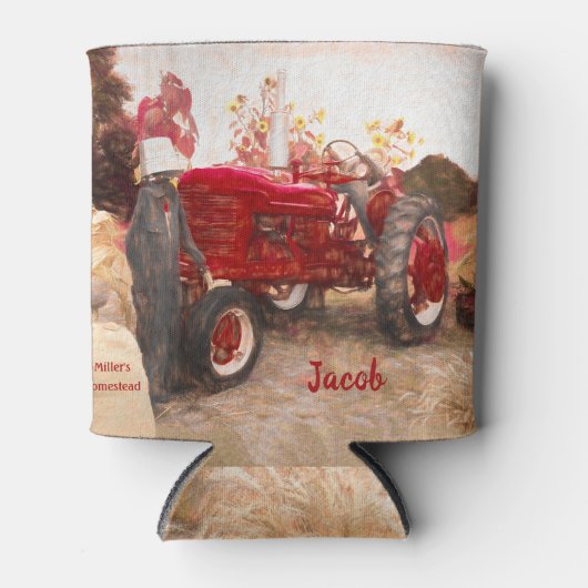 Zuchtschlepper Rot Vintag Rustikale Herbsternte Dosenkühler (Vorderseite)