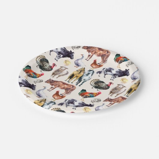 Zuchttiere Muster Aquarell Pappteller (Schrägansicht)