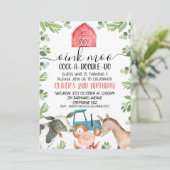 Zuchttiere Traktor Folage 2. Geburtstag Einladung (Stehend Vorderseite)