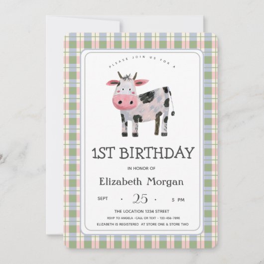 Zuchttierkuh Gingham Einladung (Vorderseite)