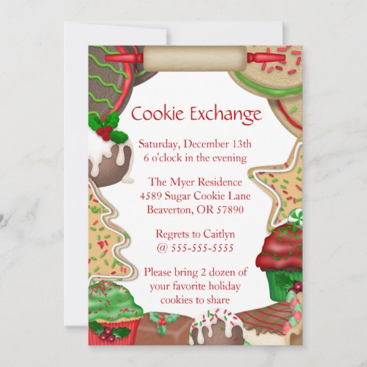 Zucker-Cookies und Cookie-Exchange laden Einladung (Vorderseite)