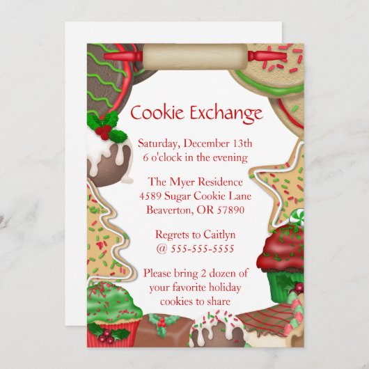 Zucker-Cookies und Cookie-Exchange laden Einladung (Vorne/Hinten)