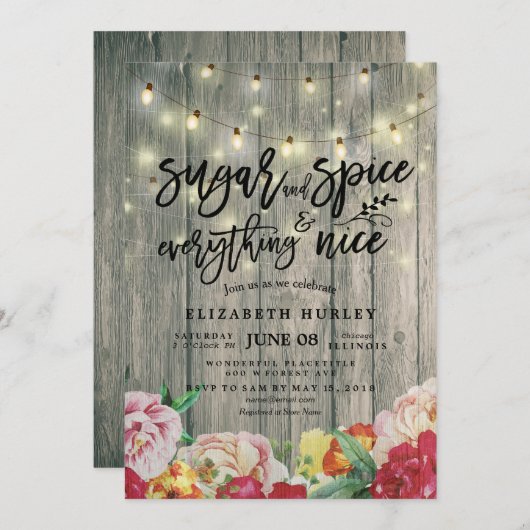 Zucker & Gewürze & Alles Nette Baby Dusche Blume Einladung (Vorne/Hinten)