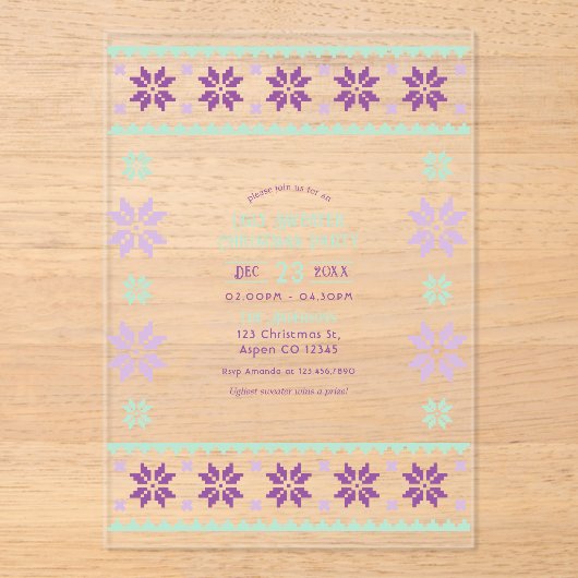 Zucker Plum Frost Ugly Sweater Weihnachtsgebäck Pa Acryleinladungen (Vorderseite)