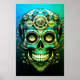 Zucker-Schädel-Bilder Cooler grüner + blauer Typ a Poster