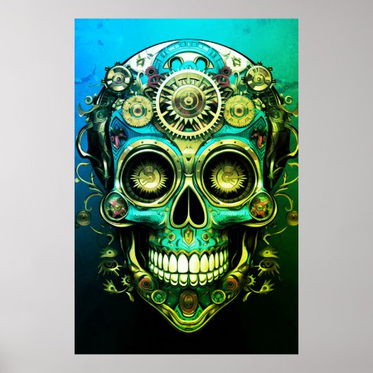 Zucker-Schädel-Bilder Cooler grüner + blauer Typ a Poster (Vorne)