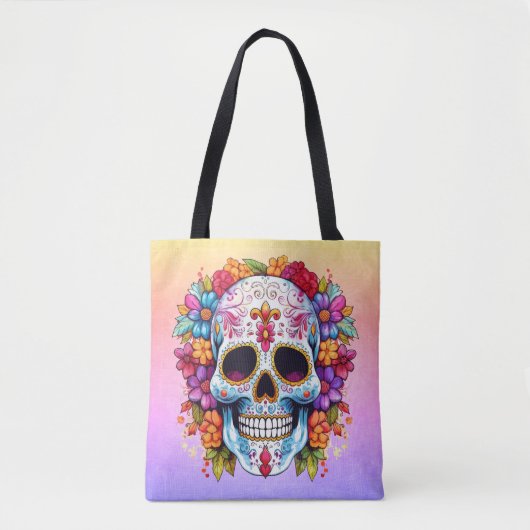 Zucker-Schädel & Blumen Tasche (Vorderseite)