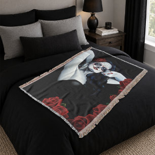 Zucker-Schädel-Frau Gothic Schwarze Rote Rosen Por Decke
