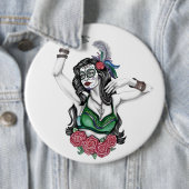 Zucker-Schädel-Frau mit Rosen Button (Beispiel)