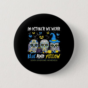 Zucker-Schädel Halloween-Blau-und Gelb-Down-Syndro Button