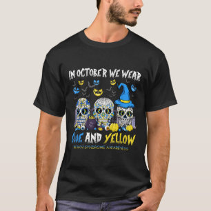 Zucker-Schädel Halloween-Blau-und Gelb-Down-Syndro T-Shirt