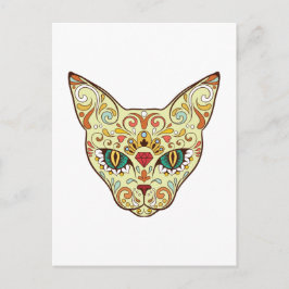 Zucker-Schädel-Katze - Tattoo-Design Postkarte