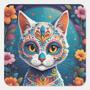Zucker-Schädel-Kitty Quadratischer Aufkleber