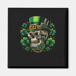 Zucker-Schädel-Kleeblatt mit Leprechaun-Hut St. Pa Magnet