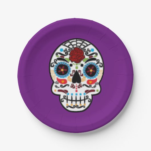 Zucker-Schädel-Mexikanisch-Spanisches-Skelett-Part Pappteller (Vorderseite)