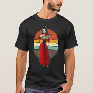 Zucker-Schädel-Mexikanischer Retro-Catrina-Hallowe T-Shirt