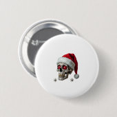 Zucker-Schädel-mit-Santa-Hut-Tee-Weihnachten-Pyjam Button (Vorne & Hinten)