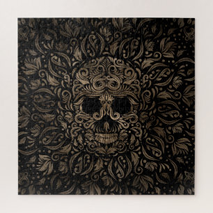 Zucker-Schädel-Ornament Schwarz und Gold Puzzle