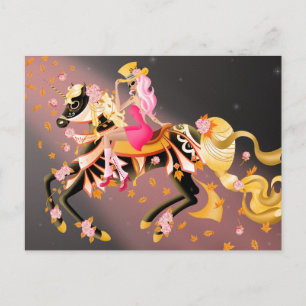 Zucker-Schädel-Pferd und Lady Black Pink Postkart Postkarte