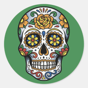 Zucker-Schädel-Pop-Art Dia de los Muertos Runder Aufkleber