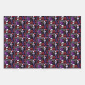 Zucker Schädel-Rote Rosen Lila Geschenkpapier Set (Vorderseite)