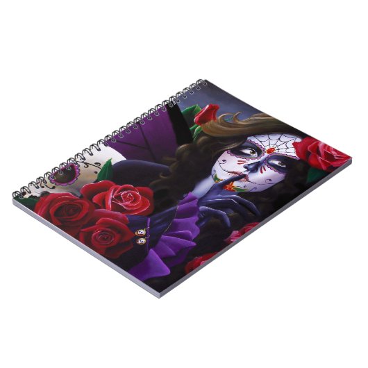 Zucker Schädel-Rote Rosen Lila Notizblock (Linke Seite)