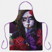 Zucker Schädel-Rote Rosen Lila Schürze (Vorderseite)