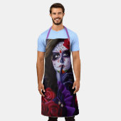 Zucker Schädel-Rote Rosen Lila Schürze (Getragen)