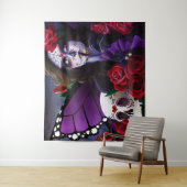 Zucker Schädel-Rote Rosen Lila Wandteppich (Beispiel)