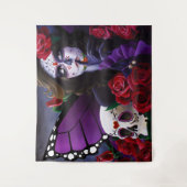 Zucker Schädel-Rote Rosen Lila Wandteppich (Vorderseite)