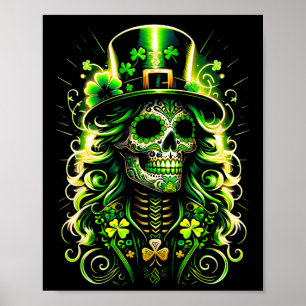 Zucker-Schädel-St.-Patricks-Tag-Of-Dead-Kobold Poster