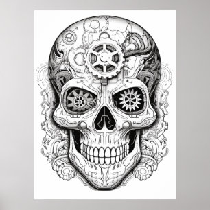 Zucker-Schädel-Zeichnung Kunst für Kinder + Erwach Poster