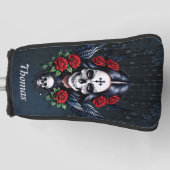 Zucker Schädelgel mit Rose. Golf Headcover (Vorderseite)
