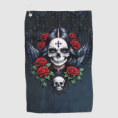 Zucker Schädelgel mit Rose. Golfhandtuch (Vorderseite)