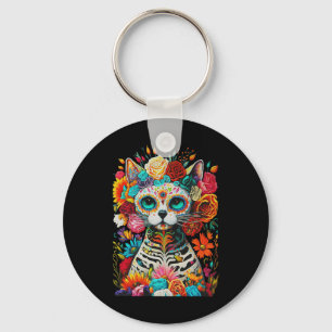 Zucker Schädelkatze Los Muertos La Catrina Tag T Schlüsselanhänger