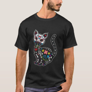 Zucker Schädelkatze Los Muertos La Catrina Tag T T-Shirt