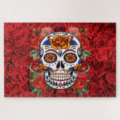 Zucker Skull Rosa Rote Rosen Urlaub Große Puzzle (Horizontal)