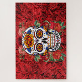 Zucker Skull Rosa Rote Rosen Urlaub Große Puzzle (Vertikal)