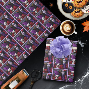 Zucker SKull-Rote Rosen Lila Geschenkpapier