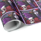 Zucker SKull-Rote Rosen Lila Geschenkpapier (Rolleneckpunkt)