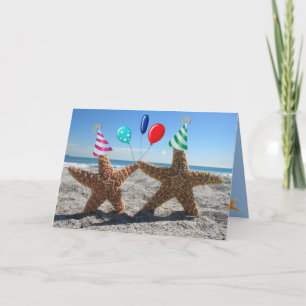 Zucker-Starfish am Strand - geklappte Geburtstagsk Feiertagskarte