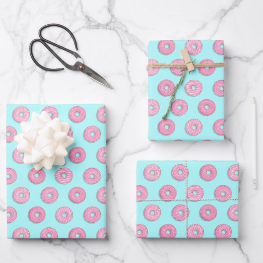Zucker Sweet Pink Glazed Donuts Geschenkpapier Set (Vorderseite)