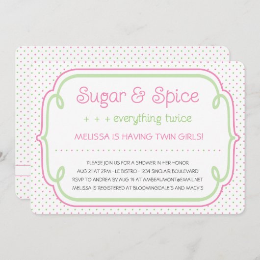 Zucker-und Gewürz-Zwillings-Babyparty-Einladung Einladung (Vorne/Hinten)